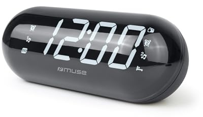 Muse M-19 GL Negro/Radio FM/Am, Pantalla Gigante. Doble Alarma. Reloj 24 Horas. Intensidad Ajustable (Fuerte/Bajo/Apagado). 20 presintonias de FM. Despertador de Radio o zumbador.