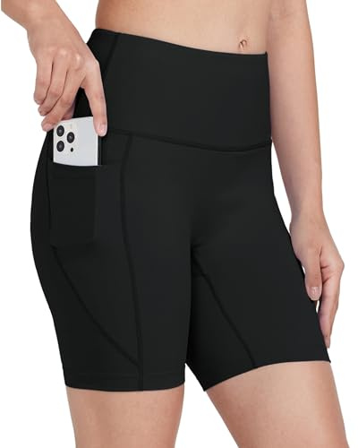 WIILIT 7,6 cm badshorts för kvinnor UPF50 badbyxor bikinibyxor simshorts hög midja magkontroll boardshorts snabbtorkande med innerfoder fickor, Svart 15 cm, S