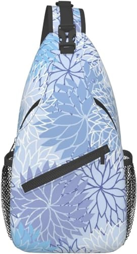 Bolso bandolera pequeño con diseño de flores de dalia azul claro para hombres y mujeres, mochila cruzada para ciclismo, senderismo, mochila de día, bolsa de hombro con correa ajustable, Flor de dalia