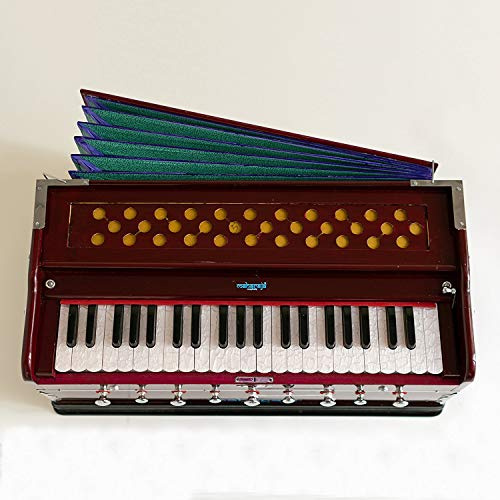 HomeAdri Harmonium Musikinstrument, 9 Stops, 3 1/2 Oktave, Doppelzungenblatt, Koppler, dunkles Mahagoni, Standard, Buch, gepolsterte Tasche, A440 gestimmt, indisches Sangeeta Harmonium (PDI-43)