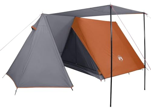 vidaXL Campingtält 3 personer grå orange mörkläggningstyg vattentätt, lägertält, nättält, vandringstält, bärbar baldakin, campingskydd, bärbart tält