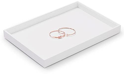 Papten Hochwertiges Weiß Leder Schmucktablett,Stapelbar,Flaches Schmuck Organizer Tablett für Schmuck，Organizer Display, 35x24x3cm (Weiß)