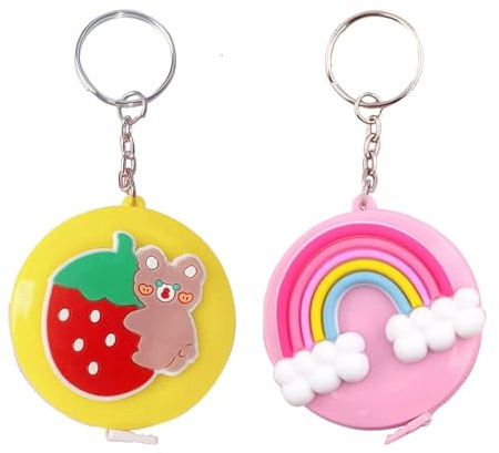 2 Piezas de Cinta Métrica Retráctil,Cinta Métrica Portátil en Estilo de Dibujos Animados, Cinta Métrica en Estilo de Dibujos Animados con Llavero, Herramienta de Medición para Coser Telas