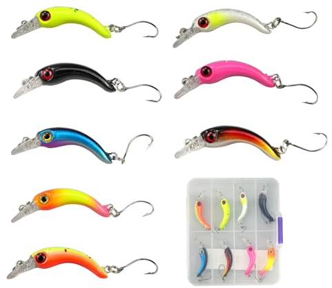 duisoad 8 Stück Forellen Wobbler Set Angelköder Set Kunstköder Wobbler Forelle mit Einzelhaken für Verwendung in Süßwasser, Salzwasser, Forelle, Barsch