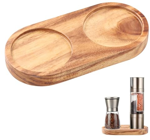 Litinliv Salz-und Pfeffermühlentablett, Holzuntersetzer,Tablett Aus holz Kann als Kerzentablett, Untersetzer Holz für Salz und Pfeffermühle Set,Pfeffermühlenhalter und Ablage (Innendurchmesser 5.8 cm)