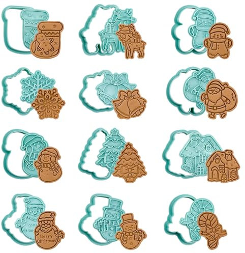 CAREDGO Ausstechformen Weihnachten, 12 Stück Plätzchen Stempel Set Plätzchen Ausstecher Weihnachten Keksformen Keksausstecher Personalisierter Keksstempel 3d Weihnachtsausstecher für Kekse Backen