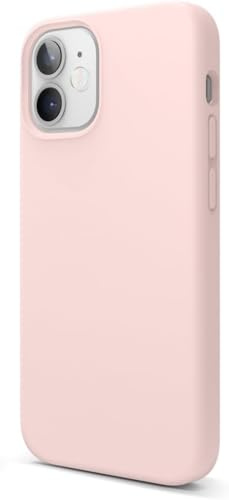 Custodia in silicone liquido compatibile con iPhone 12 Mini (5,4), cover in silicone di alta qualità, struttura a 3 strati con rivestimento interno in microfibra nera (Nero) (Rosa cipria)