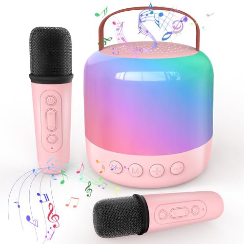 SAIFILI Karaoke Machine for Kids with 2 Microphones, Kids Karaoke Machines for Girls Toys with LED Party Lights, Mini Bluetooth Speaker Birthday Gifts for Kids Age 3-18 Years Old, Pink, 2 Mic
