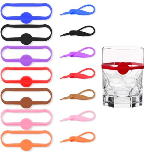Foyods Lot de 24 marqueurs de boissons en silicone dans 2 styles, marqueurs de verre à vin et marqueurs de boissons en verre, marqueurs de verre à bière ou accessoires pour cocktails dans le bar de la