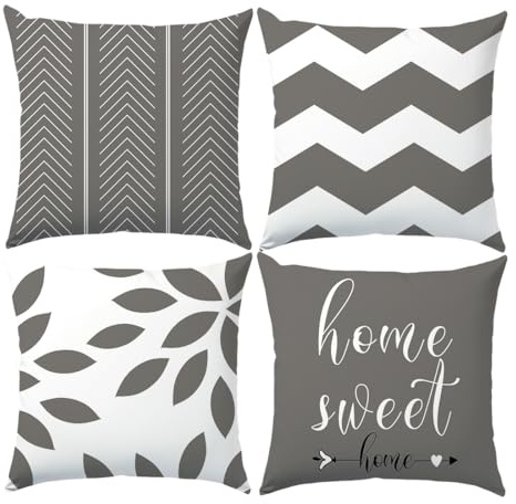 Grey Geometric Cushion Covers 45x45 cm Set of 4, Geometric Pillow Covers | Stylish Geometric Pattern Cushion Covers for Sofa, Chair, Couch & Seasonal Decor