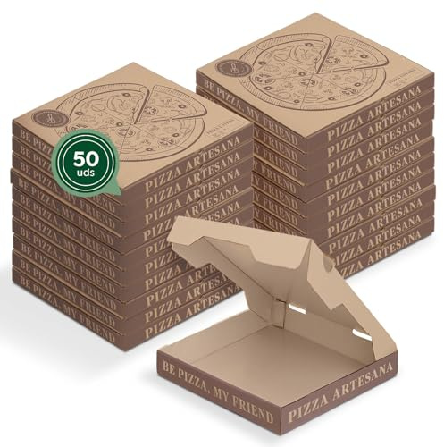 MAXI PRODUCTS Pizza-Box aus weißem Karton zum Mitnehmen - Pizzabox, Take Away, recycelbar, Pizzahalter, sicherer Verschluss, Lebensmittel zum Mitnehmen - Einfache Verwendung (dekoriert, 40 x 40 x 4 cm