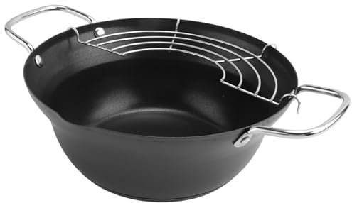 Cpolebev Olla Freidora de 20 Cm con Revestimiento Antiadherente FáCil de FreíR con Estante para Escurridor de de Aceite Estilo Japones