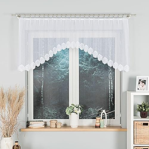 Gardinen Vorhangen Weiß Jacquard 250x80 cm (BxH) Iker Bogen Küche Schiebevorhänge Eleganten Design Fensterdekoration Transparente