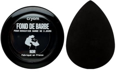 CRYOM - Routine Barbe de 3 jours (Fond de Barbe + Applicateur Mousse) pour densifier et assombrir une barbe de 3 jours. Sec instantanément, résiste à l'eau, tenue 24h. (Noir)