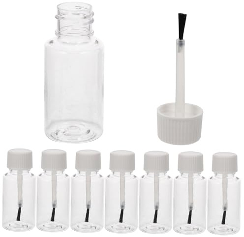 BELLIFFY 8pcs 20ml Nail Polish Bottles with Brush, Empty Nail Care Oil Containers for Manicure, Pet Refillable Bottles with White Brush Caps for Salon and Diy Use