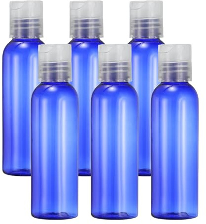 sourcing map 6 Pcs Plastic Travel Bottles, 2 oz Empty Shampoo Bottles with Clear Disc Top Caps Clear Refillable Travel Squeeze Containers for Lotions Cosmetics Body Soap, Blue