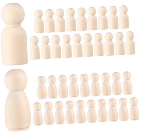 Toyvian 40pcs Unfinished Wooden Peg Dolls - 1. 3 Inch Wooden People Figures Wood Peg People for Crafts DIY Painting, 2 Different Shapes