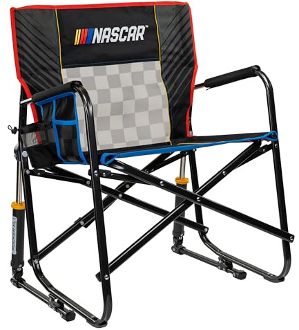 GCI Outdoor NASCAR Freestyle XL Rocker Camping & Sideline Sports Chair | Portable Folding Rocking Chair with Durable Armrests & Drink Holder | Great for Big and Tall, Black