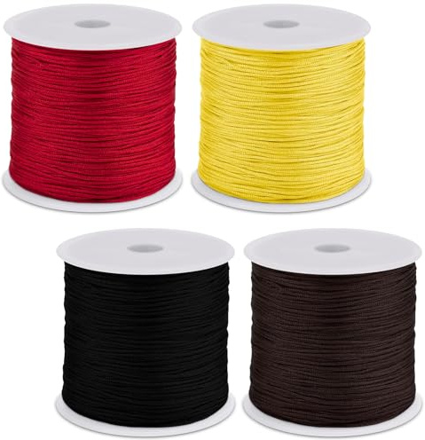 Bangbobi 4 Cordoncini in Gomma 1 mm x 28 m, Cordoncino con Perline, Filo Elastico, Set di 4 Colori (Nero, Rosso Scuro, Marrone Scuro, Dorato) per Gioielli Fai da Te, collane, Braccialetti