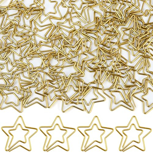 NISENTIA Büroklammern Stern, 50 Stück Büroklammern Motiv Gold Büroklammer Metall PaperClips Klein Sternförminge Design Papierklammern für Büro, Büromaterial Klassenzimmer, Aktenklammer, Lesezeichen