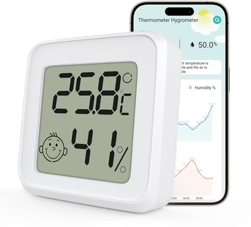 AOOSU Thermomètre Hygromètre Interieur Connecté, Numérique Thermomètre Intérieur, Petit Moniteur Capteur de Température et Humidité, Connecté App Bluetooth avec Ecran LCD pour Maison Cave Vin