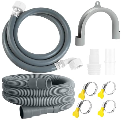 Waschmaschinenschlauch, Ablaufschlauch Verlängerung mit Bügel, Abwasserschlauch mit Verbinderl und 4 Schlauchschellen, Ø 20mm Ablaufschlauchverlängerung für Waschmaschine Geschirrspüle (3M+3.5M)