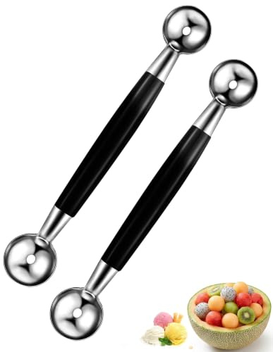 Zeayebsr 2 PCS Paquet de Cuillère À Boule de Melon À Fruits Double Face, Cuillère à Melon, 18 cm Cuillère Parisienne de Melon 2 en 1 Cuillère À Boule en Acier Inoxydable