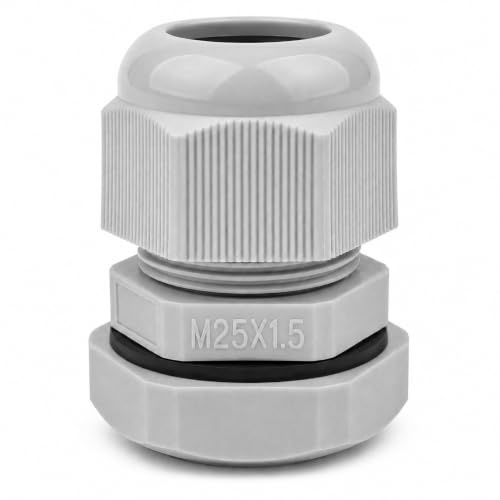 LampStation 5 Pack M25 25mm Cable Glands, IP68 Waterproof Grey Nylon Compression Glands with Locknut & Washer for 9-17mm Cables - Outdoor, Junction Box & Electrical Enclosure Connectors | Nylon 6/6 (PA66) - UV-stable, halogen-free, RoHS & REACH