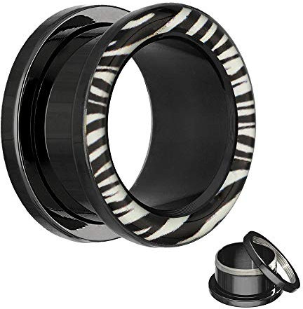 Treuheld Motiv Flesh Tunnel - Schwarz - Zebra 8 mm