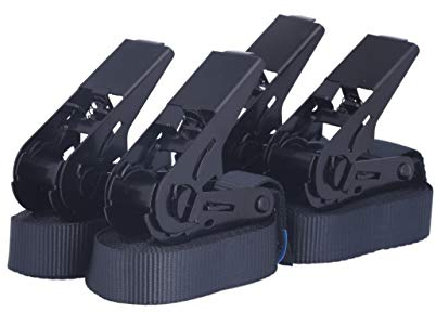 Lot de 4 Sangles d'arrimage Sangles à cliquet, Rochet Noir de Haute qualité, Charge admissible jusqu'à 400 kg, Selon DIN en 12195-2, Longueur 4m Largeur 25mm, en Une pièce, Noire