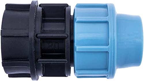 HYDROBIL MDPE Fitting für Wasserrohre, Adapter 20mm x 3/4 BSP Innengewinde, für MDPE Kunststoffrohre, 16 Bar, Max. Temp. 45°C, Klemmringverschraubungen