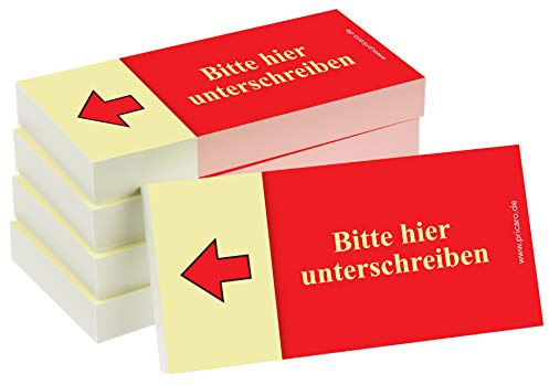 PRICARO Haftnotizen Bitte hier unterschreiben, Pfeil links, rot, 100 Blatt, 5 Stück