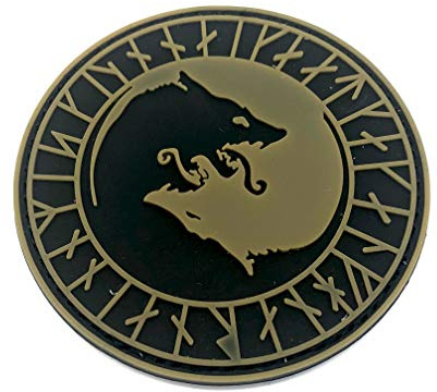 Patch Nation Wikinger Wolf Geri und Freki PVC Airsoft Paintball Klett Emblem Abzeichen (Braun)
