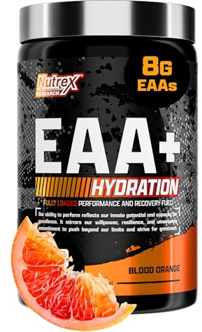 Nutrex Research EAA Hydration | EAAs + BCAAs Powder | Muscle Recovery, Strength, Muscle Building, Endurance | 8G Essential Amino Acids + Electrolytes | Blood Orange Flavor 30 Serving