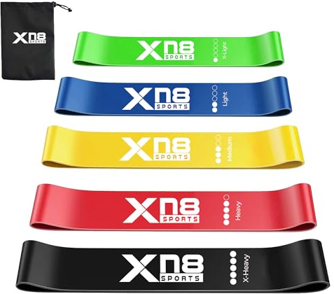 XN8 Sports Resistance Bands Set of 5, Fitness Bands for Shaping Legs & Glutes Exercise Loop Band for Gym, Yoga, Home Exercise, Workout, Elastic Band for Men & Women Workout with Carrying Bag
