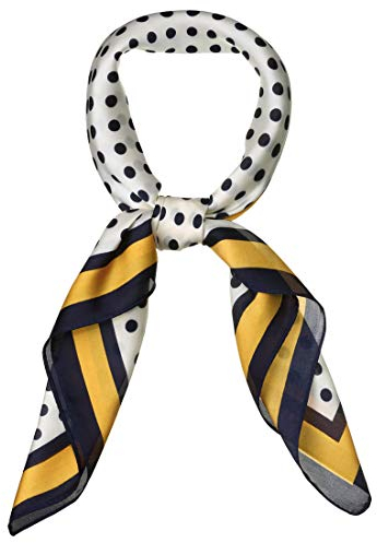 sourcing map Damen Square Schal Halstücher Stirnband Polka Dots Halstuch Navy Blau Gelb 70 x 70cm