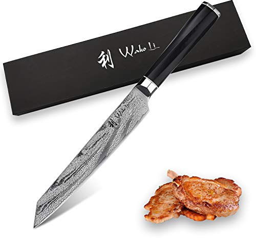 Wakoli Kumo Serie Damastmesser Fleischmesser I 20 cm Klinge aus 73 Lagen I scharfes Damast Küchenmesser und Profi Kochmesser aus echtem Damaststahl mit G10 Griff