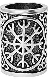 81stgeneration 925 Sterling Silver Helm of Awe Hair Bead Viking Style – Norse Aegishjalmr Braid and Beard Tube – Mythology-Inspired Ancient Symbol Cylinder Hair Charm - Pagan Dreadlock Beads