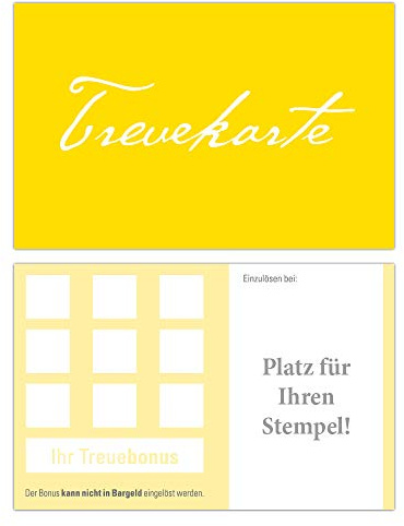 Premium Neutrale Bonuskarten 100 Stk. mit 10 Stempelfeldern Gelb. Treuekarten für Gastronomie, Weinhandel, Getränkehandel, Freizeit, Feier Friseur Nagelstudio Wellness Podologie Praxis