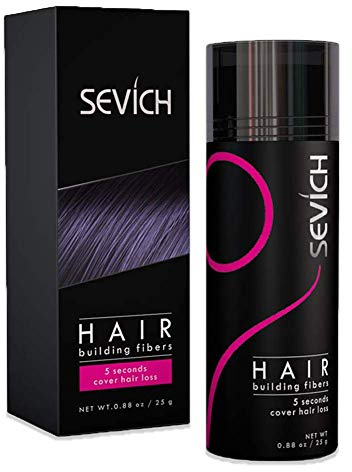 Sevich Fibras capilares unisex - 5 segundos disimula la caída del cabello, reconstruye el cabello, fibras naturales de queratina para el cabello debilitado, 25g - Negro