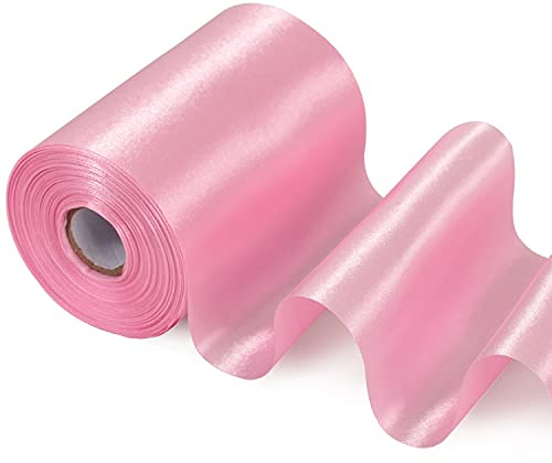 TONIFUL Wide Satin Ribbon-for Valentine's Day Gift Wrapping Christmas Tree Halloween Thanksgiving Wedding Car Chair Pageant Sashes Grand Opening Festival Party Decor-Pink Ribbon-4 Inch x 22 Yards