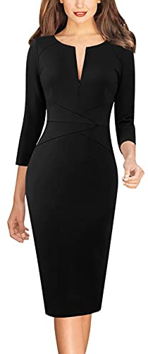VFSHOW Womens Little Black Elegant Front Zipper Slim Work Business Office Party Bodycon Pencil Sheath Dress 3601 BLK S