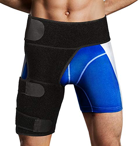 Compression Hip Brace Fits Right & Left Leg, Adjustable Groin Wrap Thigh Support Hamstring Sleeve for Relief Hip Pain Sciatica Arthritis Quad Muscle Strains Sports for Men & Women