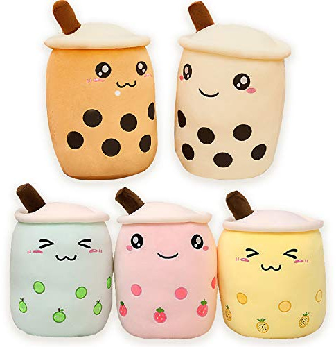 AMOZO Cute Cartoon Boba Milk Tea Soft Plush Doll, Giant Boba Bubble Plushie Stuffed Tea Cup Pillow Gift Toys(Yellow,24cm)