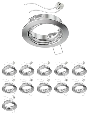 ledscom.de 12x Decken-Einbaurahmen FERE Einbaurahmen chrom matt schwenkbar (LED/Halogen/MR16/50mm) inkl. GU5.3 Fassung