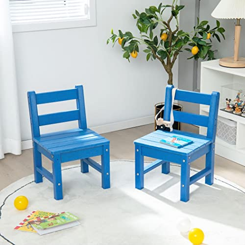 COSTWAY 2PCS Kids Chair Set, Waterproof Children Chairs with Backrest, Indoor Outdoor Toddler Activity Furniture for Painting, Dining, Study, Entertainment (Blue)