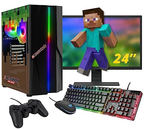 ScreenOn - Set PC da gioco Minecraft - X10999 -V2 (PC da gioco + monitor da 24 pollici + tastiera + mouse + controller) per Minecraft