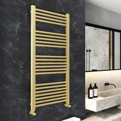 500mm (w) x 1200mm (h) Straight Brushed Brass Heated Towel Ladder Rail Bathroom Radiator - 2084 BTUs