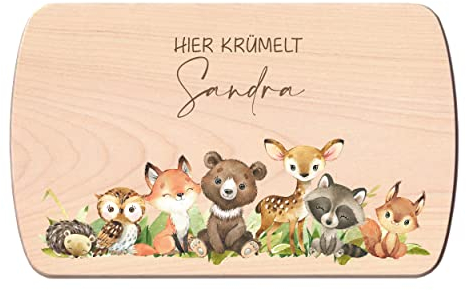 Individuelles Holzbrett mit Gravur für Kinder - Personalisiertes Frühstücksbrettchen - Motiv Friends mit Namen