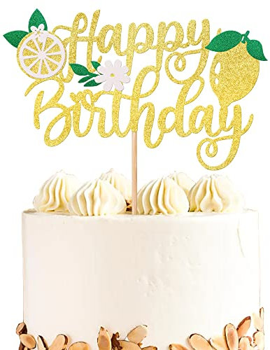 1 Pack Lemon Cake Topper Glitter Happy Birthday Cake Pick for Fruit Theme Baby Shower Kids Boys Girls Birthday Party Summer Fruit Lemon Cake Decorations Supplies